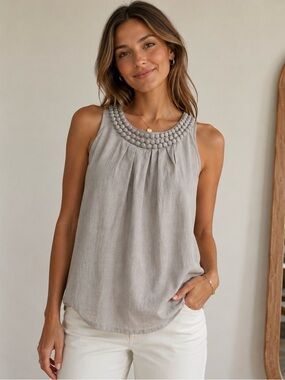 Elegant Gray Sleeveless Linen Top